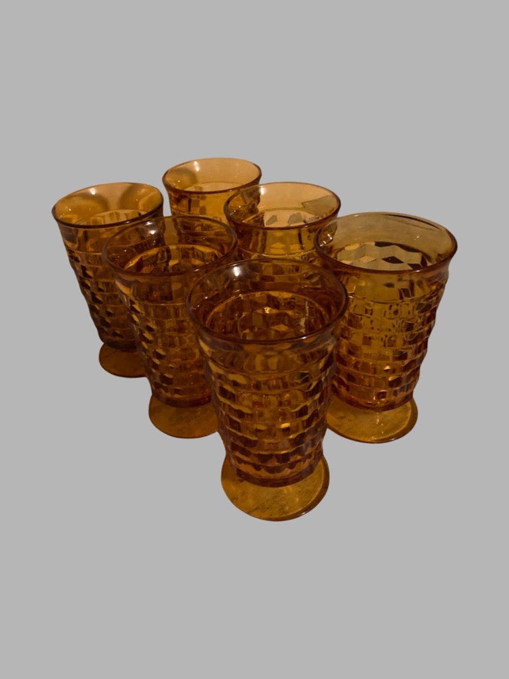 MCM INDIANA GLASS Tumblers Glasses 6 Amber Whitehall Colony Cubist 16 oz Vintage